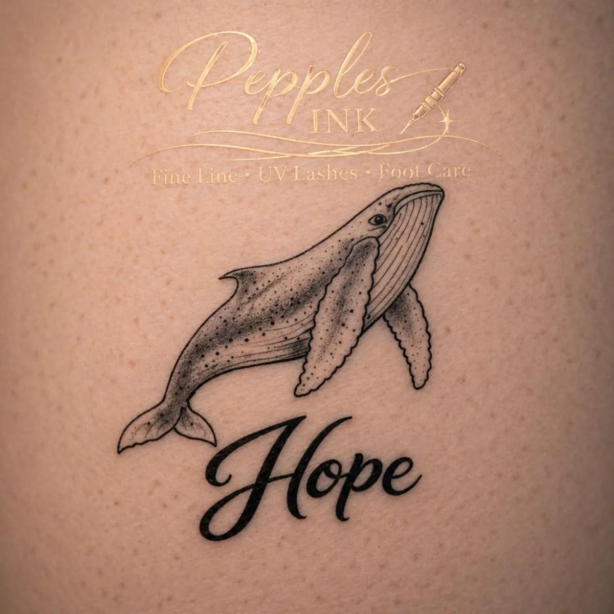 Fine Line Wal-Tattoo mit dem Schriftzug Hope